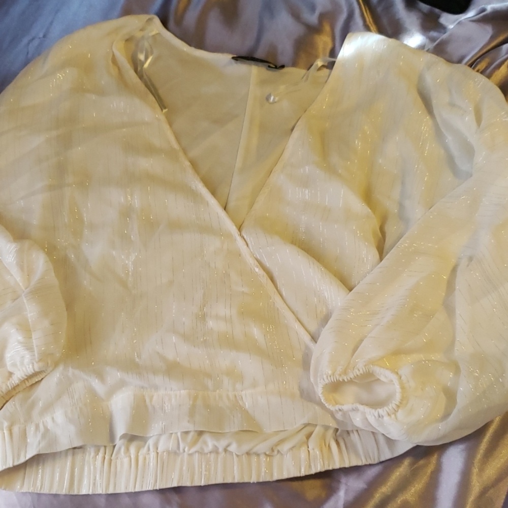 Crop sheer deep v 3/4 sleeve top